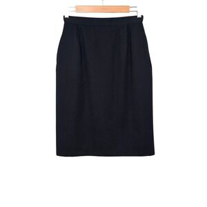 Chic Petites Women's Black Pure Virgin Wool Inverted Pleat Lined Pencil Skirt 4P